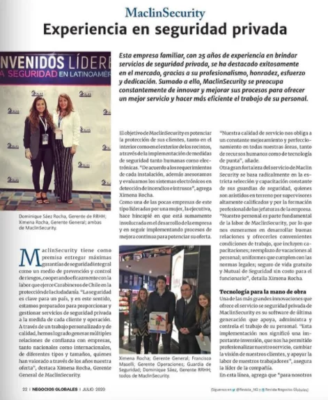 Publicación sobre la experiencia de Maclin Security en servicios de guardias